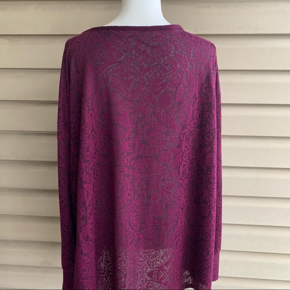 •Sejour• Sheer Lace Print Long Sleeve Burgundy Top - Size 3X - Picture 6 of 9